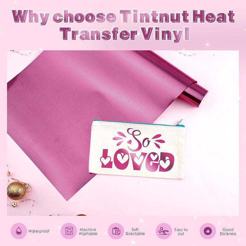 Tintnut لفائف الفينيل المعدني لنقل الحرارة باللون الوردي الأرجواني الكروم HTV - 12" × 6 قدم فويل هولوجرافيك للكي على الفينيل لتصميم تي شيرتات وحقائب وقبعات وحرف يدوية - Image 3